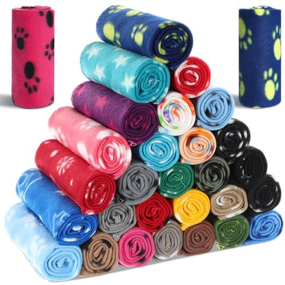 Chumia 28 Pieces Puppy Blanket Bulk Small Fleece Pet Blanket for Puppy Dogs Kitten Cats Pets Soft Warm Paw Print Sleep Mat Bed Covers, 28 Styles(15.75 x 23.63 Inch) - size: 15.75 x 23.63 Inch