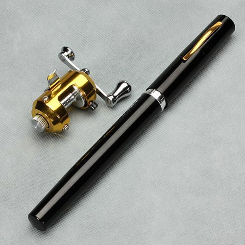 G Ganen 38inch Mini Portable Pocket Aluminum Alloy Fishing Rod Pen Great Gift - color: Black