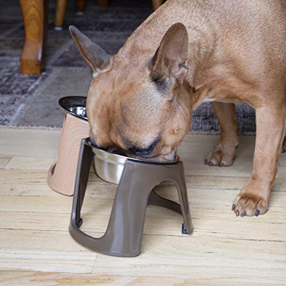 SportPet Food Bowls_Raised Stainless Steel Bowl_Gravity Feeder and Waterer,Brown - color: Brown