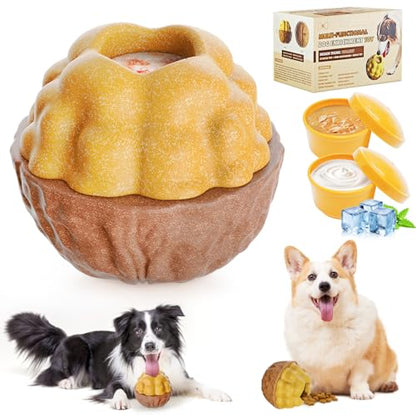 Dog Frozen Treats Toy, Cognitive Dogs Brain Stimulation Puzzle Toys for Aggressive Chewers, Interactive Dispensing Toy Enrichment Keep Them Busy No-Boredom, Tough Nylon&Coffe Wood Fillable Dog Feeder - color: Coffe Wood