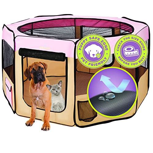 Zampa Puppy Pop Up Portable Playpen for Dog and Cat, Foldable | Indoor/Outdoor Kitten Pen & Travel Pet Carrier + Carrying Case (Pink, Extra Large (80"x80"x36")) - color: Pink, style: Extra Large (80"x80"x36")