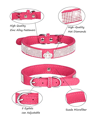 Dog Collar for Small Dogs, Adjustable Leather Suede Bling Dog Collars，Pink Dog Collar Cat Collar, Rhinestone Dog Collar (XS, Rose red3) - color: rose red3, size: XS