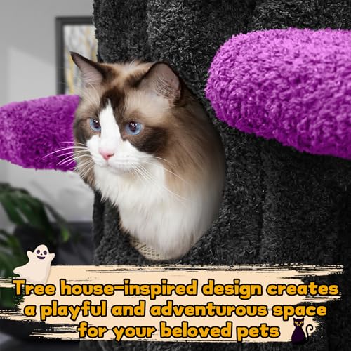 KAMABOKO 90.5" Tall Cat Tree for Indoor Cats, Large Cat Tower with Luxury Cat Condo, Cat Tree Tower with Soft Cushion, Scratching Board, Plush Platform＆ Top Perch, Purple - size: 88.5" H