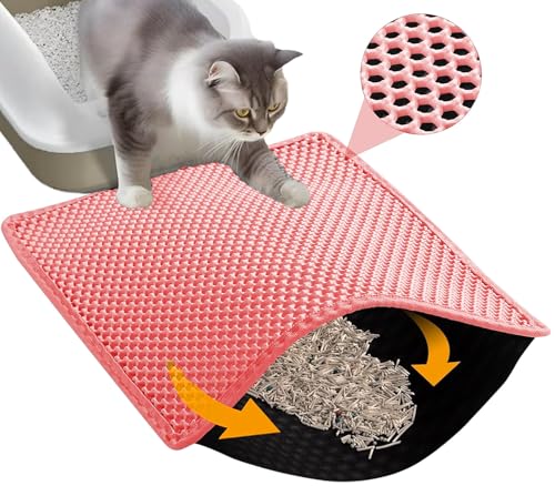 HCY&WLD Cat Litter Mat, Honeycomb Double Layer Cat Litter Trapping Mat, Waterproof Urine Proof Non-Slip, Scatter Control, Less Waste, Easier to Clean (Pink, 30" X 22") - color: Pink