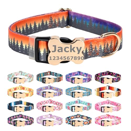 Personalized Custom Customized Silent No Jingle Dog Collar with Engraved ID Dog Name Phone Number/Dog Collars for Puppy X-Small Small Medium Large X-Large Boy Girl Dogs-Forest-XS - color: 15 Forest, size: X-Small (0.6" *7.8"-11.8")