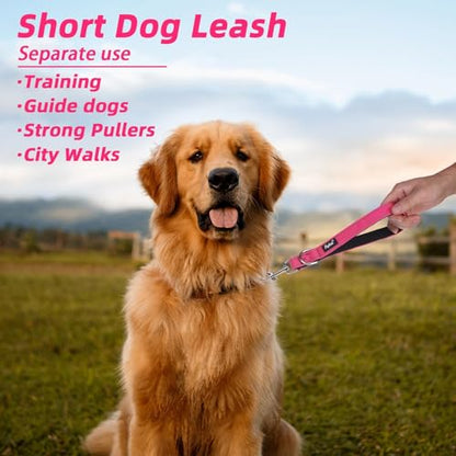 PUPTECK Chew Proof Dog Leash with Detachable Short Leashes Padded Handle Reflective, Heavy Duty Steel Cable Lead for Small Medium Large Dogs Training Walking, Hot Pink 4.9ft - color: Hot Pink