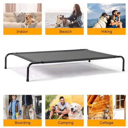 Cooling Elevated Dog Bed,Reinforced Large Cot Bed, Raised Outdoor Dog Hammock, Lifted Pet Platform with Frame &Washable Waterproof Teslin Mesh &Anti-Slip Feet,50" D x 31" W x 8" H