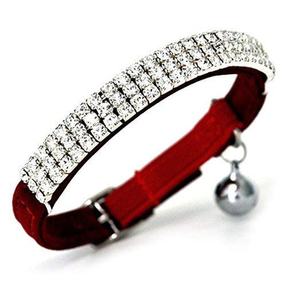 CHUKCHI Soft Velvet Safe Cat Adjustable Collar Bling Diamante with Bells,2 Pcs Black+Red - color: Black+Red