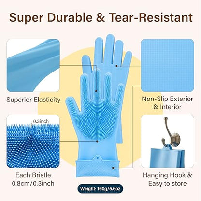 7PCS Dog Bath Supplies, Pet Grooming Kit for Dogs & Cats and Horses - Dog Washing Gloves, Pet Grooming Gloves, Dog Towel 40'' X 23.6'', Dog Bath Brush, Dog Shampoo Brush, Dog Finger Toothbrush (Blue)