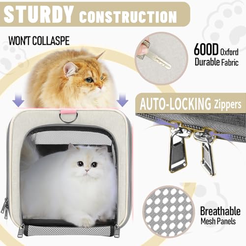 GAPZER Pet Carrier for Large Cat 20 lbs+ / Soft Sided Small Dog 12 Pounds Travel Crate Top Load/Collapsible Kitty Carry Bag Big Kitten Mesh/Sturdy Animal Transport cage Kennel Long Trips Beige - color: Beige