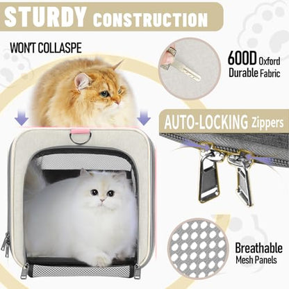GAPZER Pet Carrier for Large Cat 20 lbs+ / Soft Sided Small Dog 12 Pounds Travel Crate Top Load/Collapsible Kitty Carry Bag Big Kitten Mesh/Sturdy Animal Transport cage Kennel Long Trips Beige - color: Beige
