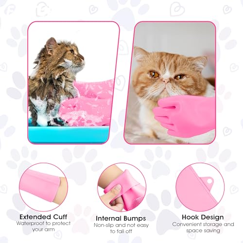Pet Grooming Gloves, High-Density Silicone Gloves with Enhanced Five Finger Design for Bathing and Massaging Dogs and Cats (Pink) - color: Pink