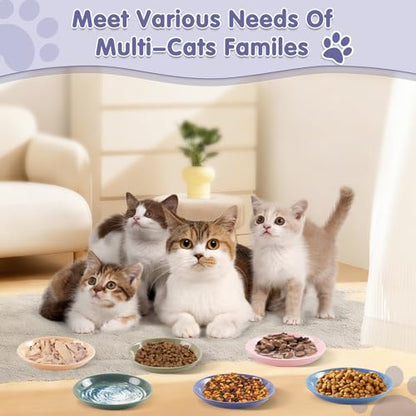 6 Pack Cat Food Bowl, Ceramic Cat Bowls, Anti Whisker Fatigue Cats Bowl Set,5.5 Inches Shallow Wide Kitten Plates for Food and Water (CaiSe-B) - color: CaiSe-B