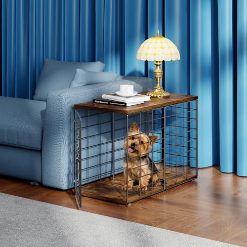 24 Inch Extra Small Dog Crate Furniture - Stylish Durable Indoor Dog Kennel with Storage Top & Secure Lock, Dog Crates for Small Dogs Under 10 lbs, Decorative End Table Pet House