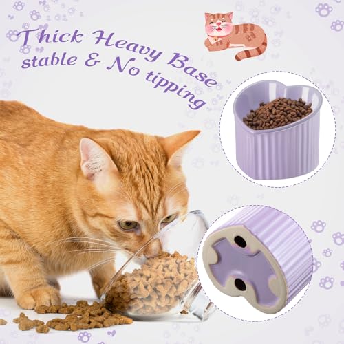 Mumufy 2 Pcs Ceramic Elevated Cat Bowls Tilted Elevated Raised Pet Bowls Anti Vomit Cat Dish for Indoor Stress Free Water Dish Feeder for Puppies, Heart Shaped (Purple) - color: Purple