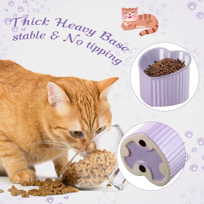 Mumufy 2 Pcs Ceramic Elevated Cat Bowls Tilted Elevated Raised Pet Bowls Anti Vomit Cat Dish for Indoor Stress Free Water Dish Feeder for Puppies, Heart Shaped (Purple) - color: Purple