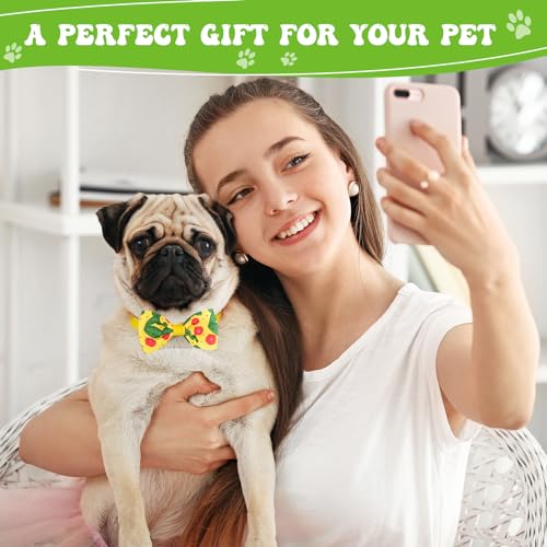 Reginary 100 Pieces Dog Bow Tie Collar Set Include 40 Dog Neckties, and 30 Puppy Bowties, 30 Collar Flowers, Adjustable Pet Ties Grooming for Small Medium Cats Pets Supply(Cactus) - style: Cactus