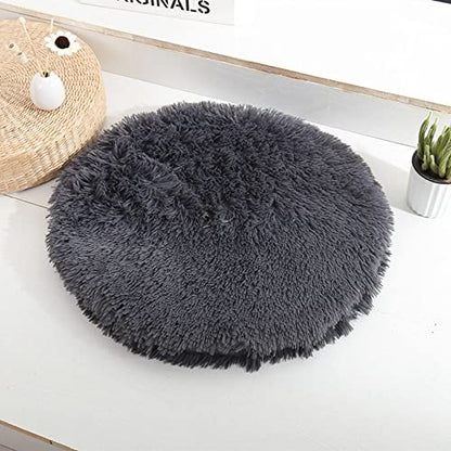 Calming Dog Cat Bed Cat Cushion Cat Mat Long Plush Round Sleeping Bed for Small Medium Kitten Puppy,15.74"/19.68"/23.62"(50cm/19.68inch,Black) - color: Black, size: 50cm/19.68inch