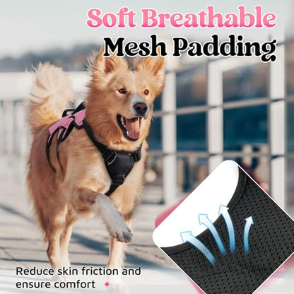 rabbitgoo Escape Proof Dog Harness Medium, Soft Padded Full Body Pet Harness, Reflective Adjustable No Pull Vest with Lift Handle and Leash Clip for Walking Hiking Training, Light Pink, M - color: Light Pink, size: Medium (Pack of 1)
