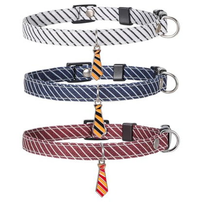3 Pcs Kitten Collar, Stripes Cat Collars Breakaway Kitten Collar Adjustable 7.8-11.8 in Cat Collars Sets Quick Release with Small Neckties for Girl Boy Cats Classic Cotton Stripe