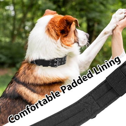 Tactical Dog Collar Military Adjustable Dog Collars Soft Nylon Training Collar with Patch Heavy Duty Metal Buckle Collars for Medium Large Dogs (Black, L) - color: Black, size: L