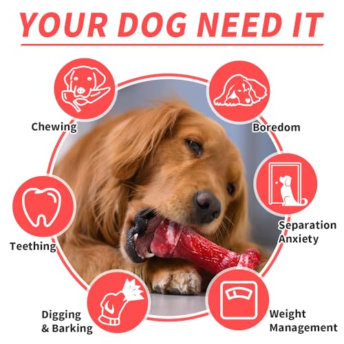 Dog Toys for Aggressive Chewers - Long-Lasting Nylon Chew Bones, Indestructible Toys for Medium to Large Breeds, Teething Toys to Keep Them Busy (Red)