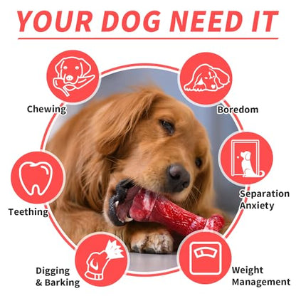 Dog Toys for Aggressive Chewers - Long-Lasting Nylon Chew Bones, Indestructible Toys for Medium to Large Breeds, Teething Toys to Keep Them Busy (Red)