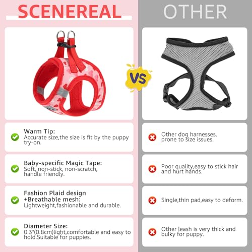 SCENEREAL Valentines Dog Harness Collar and Leash Set, Step in No Pull Soft Mesh Pet Harnesses for Small Medium Dogs Puppy Cats, No Chock Reflective Vest Harness - color: Pink Heart, size: M: Chest Girth: 16"-18"