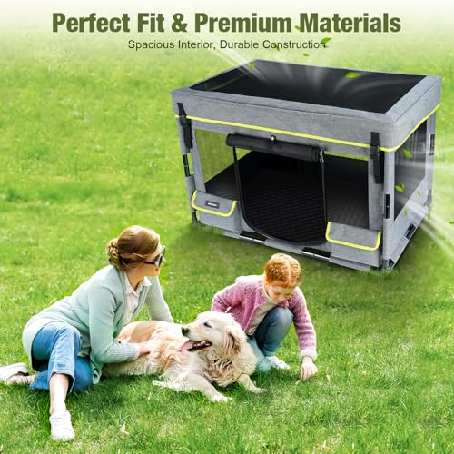Durable Dog Playpen with Iron Frame, Heavy-Duty Pet Tent with Waterproof Base & Mesh Sides for Indoor Outdoor Use, Grey - color: Grey