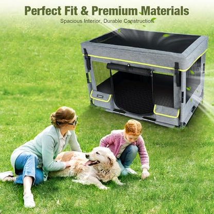 Durable Dog Playpen with Iron Frame, Heavy-Duty Pet Tent with Waterproof Base & Mesh Sides for Indoor Outdoor Use, Grey - color: Grey