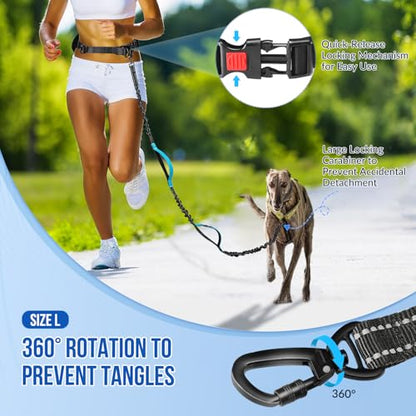 SlowTon Hands Free Dog Leash 2 Dogs - with Removable Zipper Pouch, Shock Absorbing Bungee, Dual Handle & Reflective Stitches, Wide Padded Adjustable Waist Leash for Dogs Walking Running, XL for 2 Dogs - size: X-Large for 70-135 lbs
