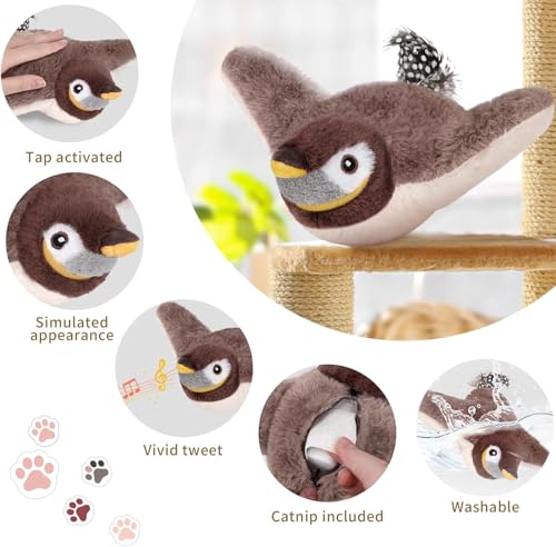 Cat Toys Flapping Birds with Catnip Bags, Rechargeable Chirping Interactive Kitten Toy Kicker, Lifelike Birdie Tweets, Indoor Enrichment Moving Wings Cat Exercise Toys for All Breeds Cat Dog(Oriole)
