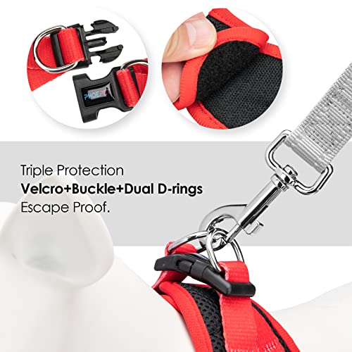PHOEPET Step-in Dog Harness,Reflective Adjustable Dog Vest Harness, Soft Pet Walking Jacket with 2 Metal Leash Hooks for Dog and Cat(Black Base & Red Straps,L) - color: Black Base & Red Straps, size: L (Neck: 12-13.5”,Chest: 16-18”)