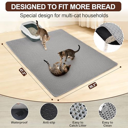 Jumbo Cat Litter Mat (47.2" x 39.3"), Large, Double layer, Waterproof, Non-Slip, Odor-Free, Easy to clean, Gray - color: Gray, size: 47.2" x 39.3"