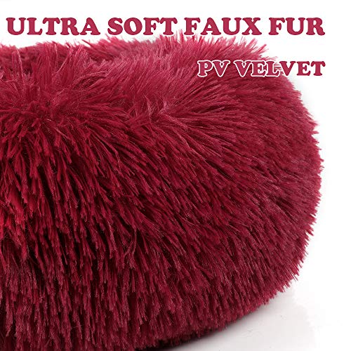 otoez Kitten Puppy Bed Extra Small XS Round Dog Cat Beds Anti Anxiety Plush Pet Calming Donut Bed with Non-Slip Waterproof Bottom, Washable (15.7", Dark Red) - color: Dark Red, size: 15.7"
