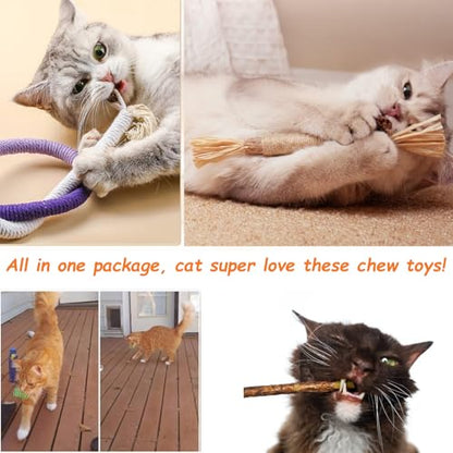 Cat Toys Chew Ropes, Silvervine Sticks Catnip Rope Toys with Refillable Natural Catnip for Cats Dental Care, Safe Teeth Cleaning Toy for Indoor Cat Kitty Kicker Toy Interactive Catnip Kitty Toys - color: 12PCS