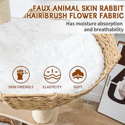 Big Modern Design Cat Tree Tower with White Cloud Mat, Unique Cat Supplies Tower with Scratching Post, Cute Wood Cat Tree Cat Furniture Activity Centre for Indoor Big Cats - color: K-903