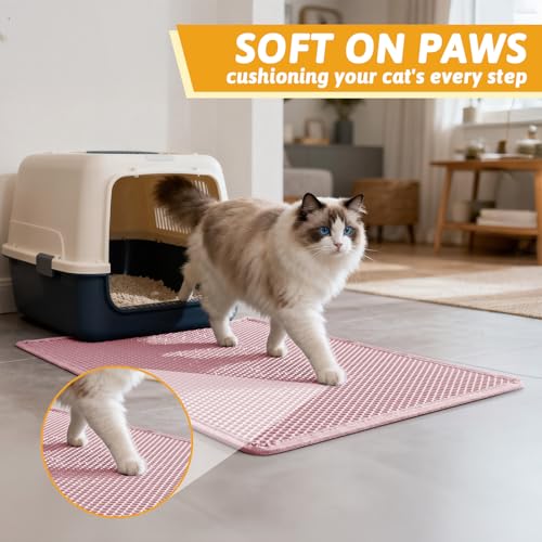 Pieviev Cat Litter Mat Double Layer Waterproof Urine Proof Trapping Mat 1 Pack (Pink, 30x24 Inch (Pack of 1)) - color: Pink