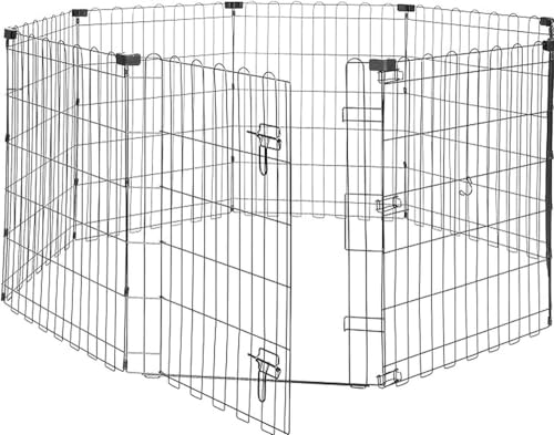 Amazon Basics Portable Foldable Octagonal Metal Exercise Dog Playpen, Indoor/Outdoor Pet Fence with Single Door, 8 Panels, Small, 30 Inches, Black - style: Single Door