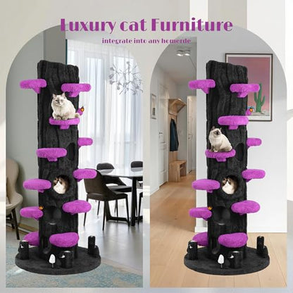 KAMABOKO 90.5" Tall Cat Tree for Indoor Cats, Large Cat Tower with Luxury Cat Condo, Cat Tree Tower with Soft Cushion, Scratching Board, Plush Platform＆ Top Perch, Purple - size: 88.5" H