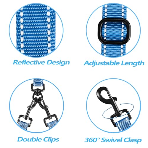 Double Dog Leash, No Tangle Dual Leash, Reflective Walking Training Lead, 4 Comfortable Padded Handles for 2 Dogs with Collapsible Bowl and Waste Bags (Light Blue, Large) - color: Light Blue
