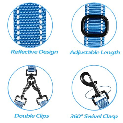 Double Dog Leash, No Tangle Dual Leash, Reflective Walking Training Lead, 4 Comfortable Padded Handles for 2 Dogs with Collapsible Bowl and Waste Bags (Light Blue, Large) - color: Light Blue