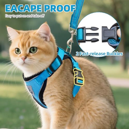 PUPTECK Cat Harness and Leash Set Escape Proof Reflective Cat Walking Harness Adjustable Soft Breathable Mesh Vest for Small Pets, Blue, S - color: Blue, size: S (NECK 9.5"-11", CHEST 13"-16")