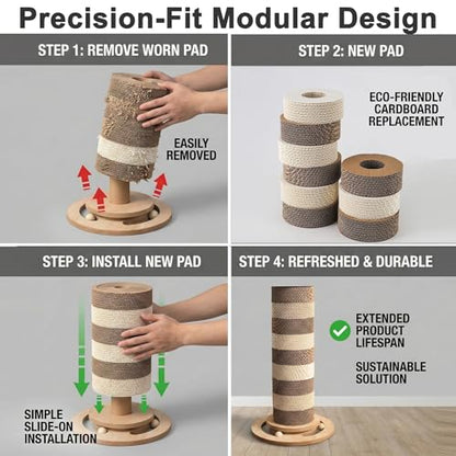 24” Cat Scratching Post, Stable Vertical Cat Scratcher for Indoor Cats, Durable Cardboard Design with Replaceable Blocks, Space-Saving Scratching Post