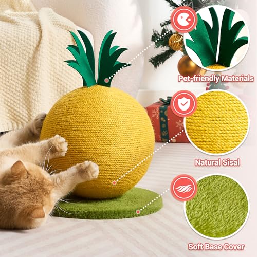 Pineapple Cat Scratching Post, Cute Cat Scratcher with Sisal Rope, Cat Scratch Post for Indoor Adult Cat and Kitten, Cat Scratching Ball - color: Pineapple