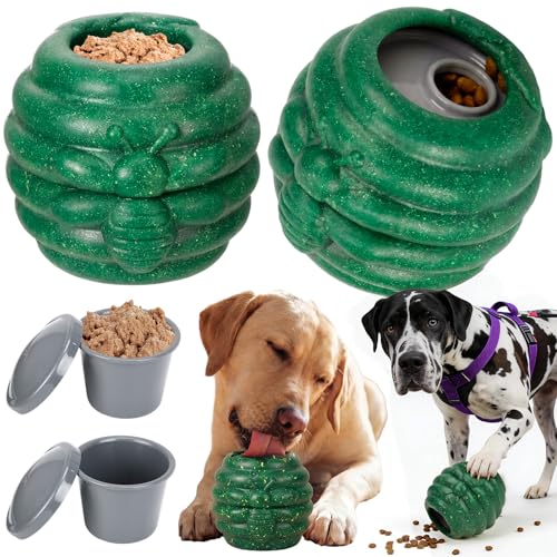 Gemscream 1 Pack Large Dog Toys for Aggressive Chewers, Dog Treat Dispensing Toy to Keep Them Busy, 2-in-1 Fillable Holder with 2 Cups and Food-Dispensing Lids for Large Medium (Green) - color: Green