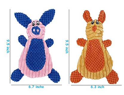 2 Pack Durable Dog Chew Toys, Unstuffed Squeaky Dog Toys for Small Dogs and Puppies - size: Rabbit & Pig