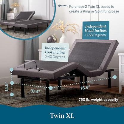 LUCID L300 Adjustable Bed Frame - Head and Foot Incline - USB - Wireless Remote - Easy 2 Person Assembly - Quiet Motor - Relax - TV - Working - Reading - Ergonomic - Electric Bed Base - Twin XL Size - size: Twin XL, style: L300