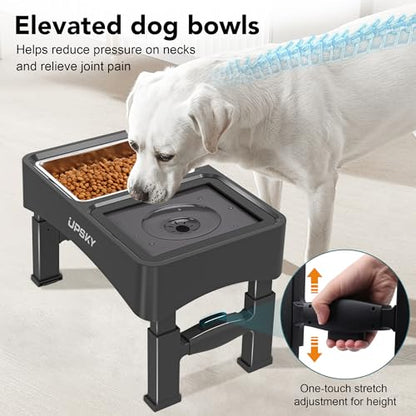 UPSKY 3-in-1 Elevated Dog Bowls Slow Feeder, Adjustable Stand, Stainless Steel Food & No Spill Pet Water Bowl for Small Medium Dogs - color: C-3 in 1 (Black)