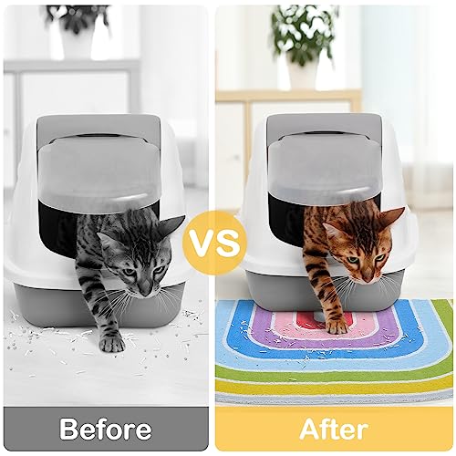 Cat Litter Mat Quality Litter Box Mat Large Non-Slip Cat Litter Mat Litter Trapping Mat Soft Kitty Litter Mat Compatible Two Litter Boxes Cat Products Easy to Clean,Rainbow,XL - color: Rainbow, size: XL(40" x 30")
